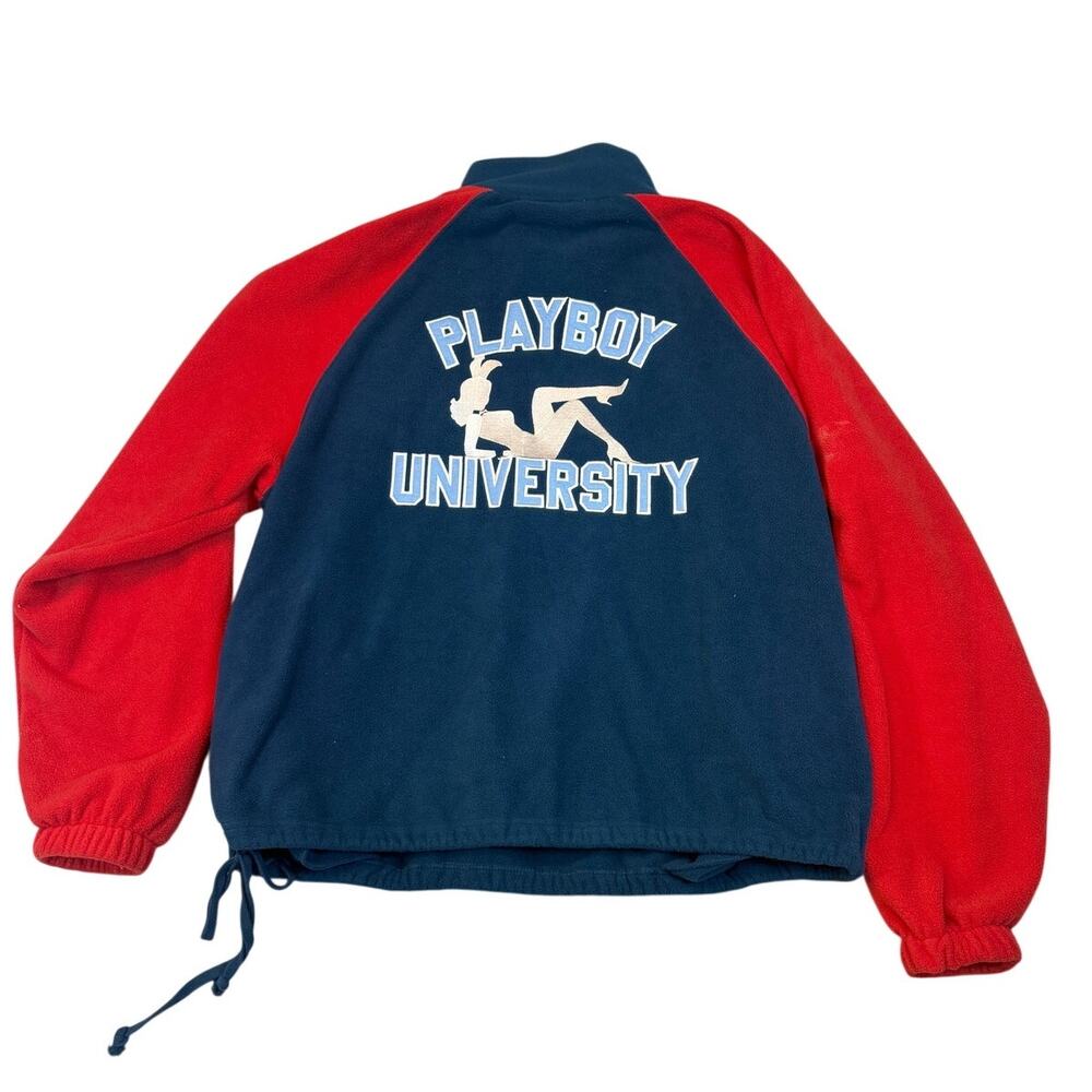 Playboy by PacSun Men's University Varsity Jacket Blue Red Fleece Large